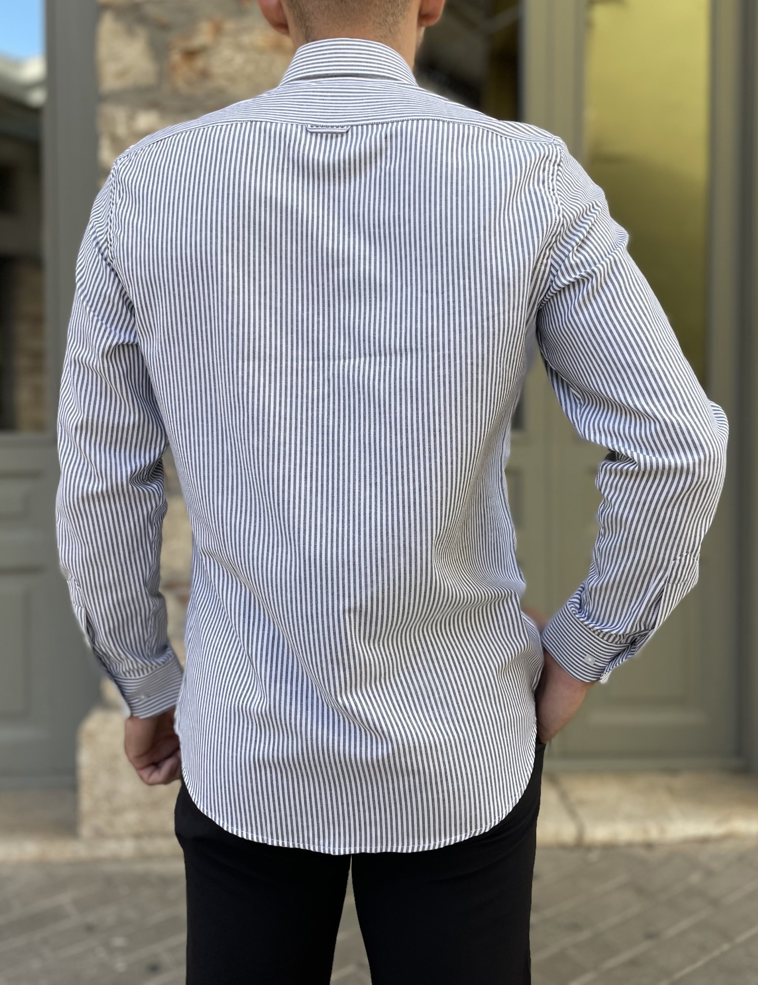 Ανδρικό πουκάμισο με γιακά λευκό με γκρι ρίγα 2097G φωτογραφία